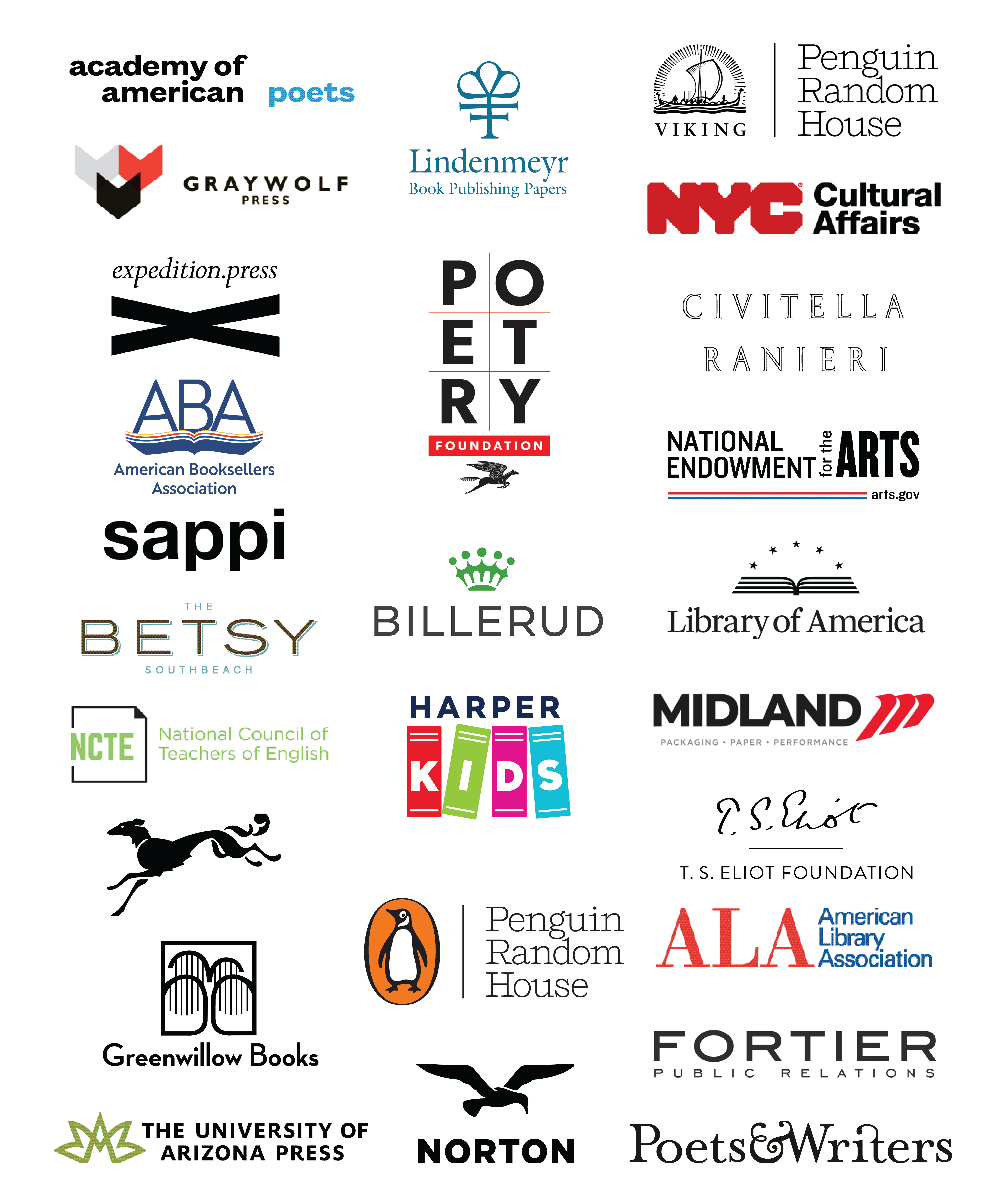 Logos of 2025 National Poetry Month Sponsors & Partners