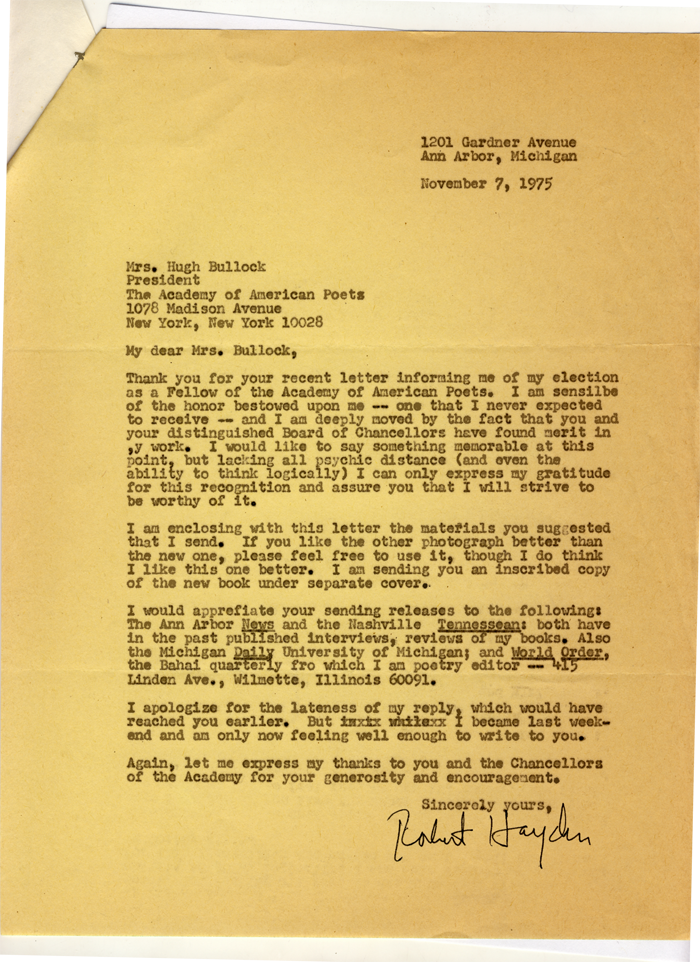 Robert Hayden&#039;s Fellow Election Letter, 1975