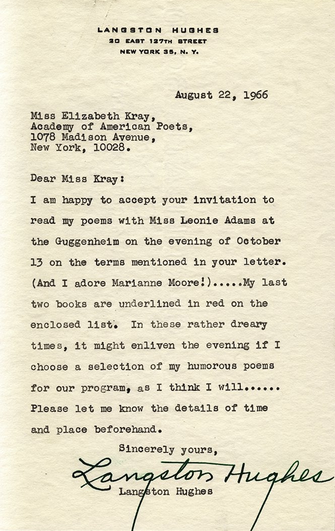 Langston Hughes letter