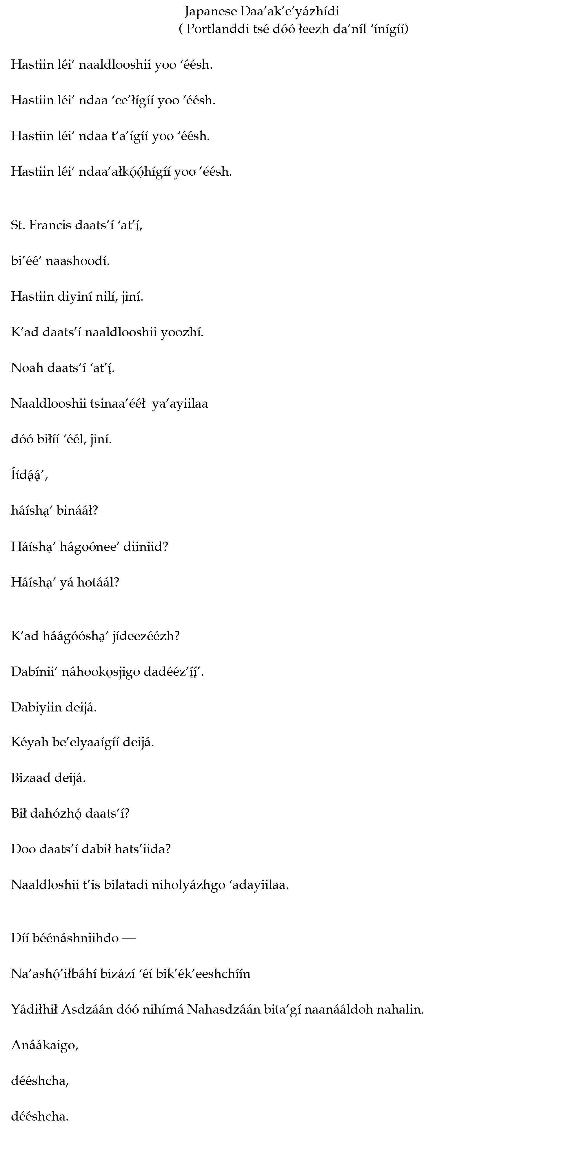 Japanese Daa'ak'e yázhídi LTohe