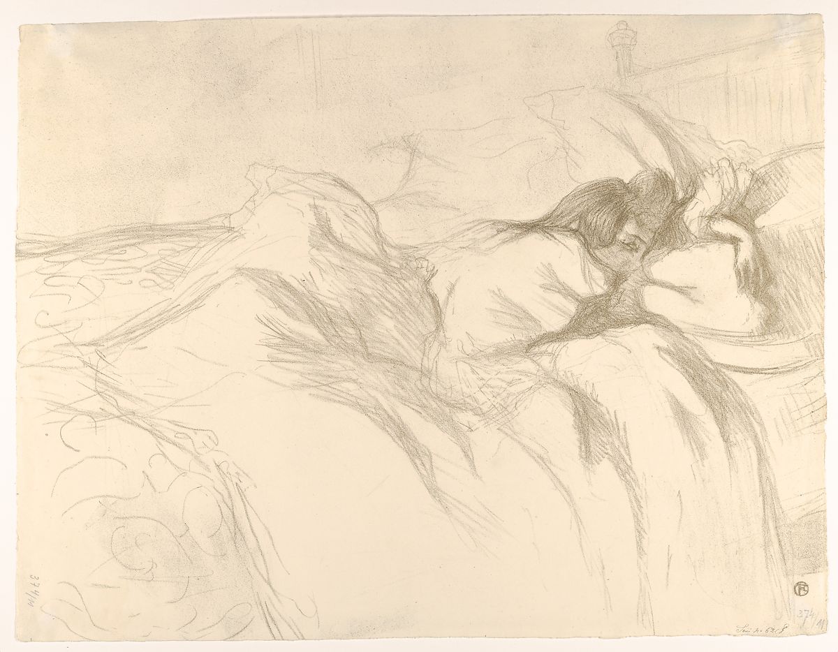Lithograph print "Waking Up" by Henri de Toulouse-Lautrec